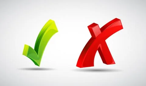 Wrong and right check mark flat icons with long shadow, Yes or not icons 스톡 일러스트