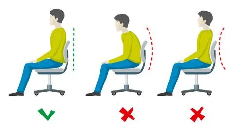 Wrong and right spine sitting posture. Vector office health flat infographics Stock Illustration