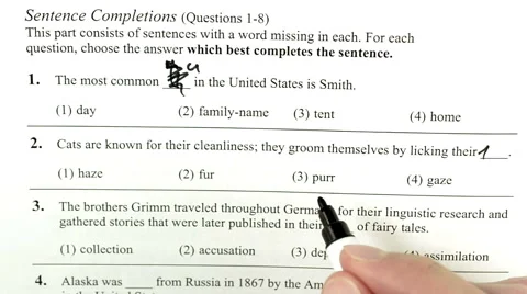 Wrong answers in sentence completions Stock Footage 47712827