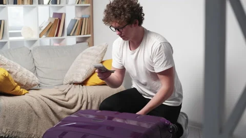 Wrong baggage surprised man unexpected money Stock Footage 234173629
