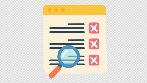 Wrong checkmark on document search and review icon in cartoon animation. Stock Footage 310643490