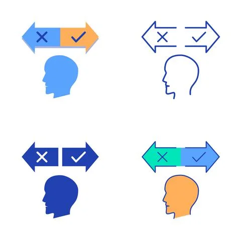 Wrong choice icon set in flat and line style Stock Illustration