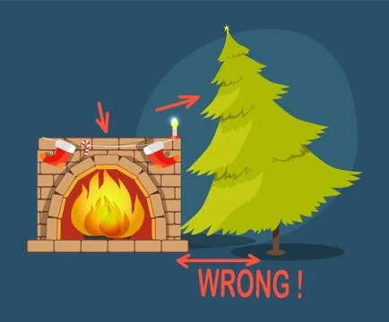 Wrong Christmas Tree Fireplace Vector Illustration Stock Illustration