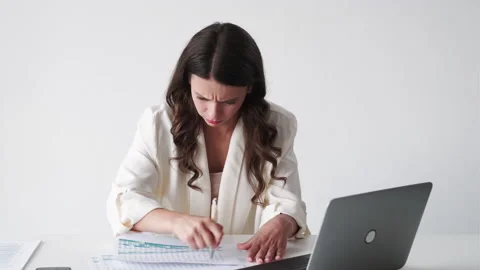 Wrong data nervous woman stressed work meme Stock Footage 168858273