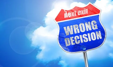 Wrong decision, 3D rendering, blue street sign Illustrazione stock