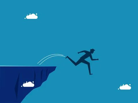 Wrong decision or stupidity. Businessman jumps off a cliff. vector Ilustración de archivo