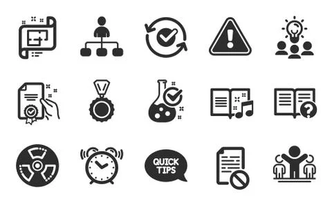 Wrong file, Management and Architectural plan icons set. Quickstart guide, Alarm 스톡 일러스트