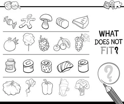 Wrong image task for coloring Black and White Cartoon Illustration of Find... Stock Photos