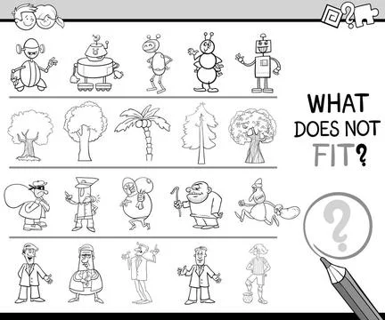 Wrong item game coloring book Black and White Cartoon Illustration of Find... Stock Photos