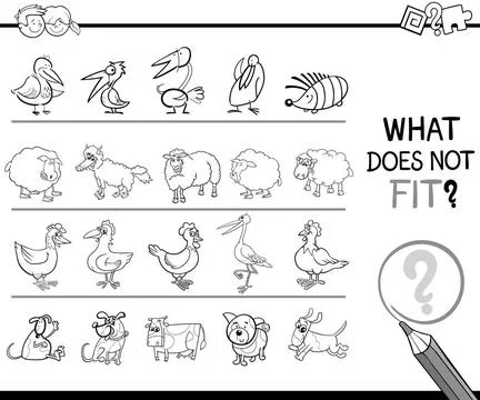 Wrong item game coloring book Black and White Cartoon Illustration of Find... Stock Photos