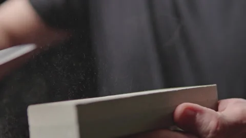 Wrong knife sharpening stone Skilled culinary expert meticulously refining Vidéo 329095058