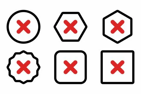 Wrong marks Icon Set, Cross marks, Rejected, Disapproved, No, False, Not Ok,  Stock Illustration