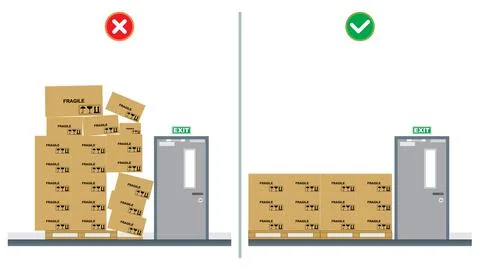 Wrong method of stacking the cardboard box. Stock Illustration
