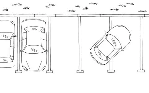 Wrong parking top aerial view graphic black white sketch landscape illustration  Stock Illustration