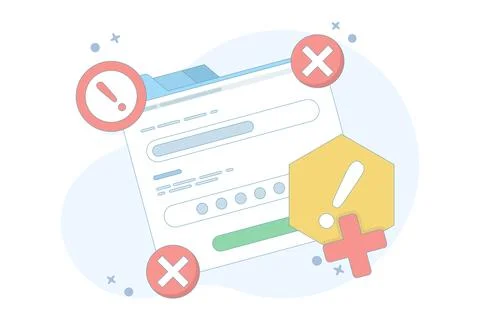 Wrong password and username, accessing account denied, wrong password. Stockillustratie