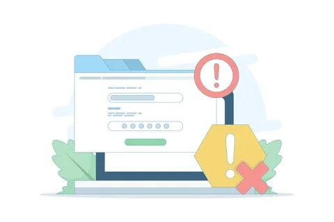 Wrong password and username, accessing account denied, wrong password. Stockillustratie