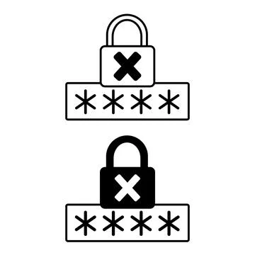 Wrong Password Icons. Black and White Vector Illustrations. Padlock with Cr.. Illustrazione stock