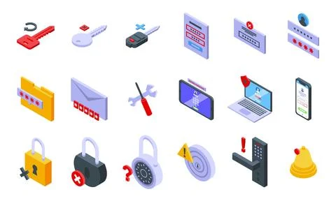Wrong password icons set isometric vector. Key lock Ilustración de archivo
