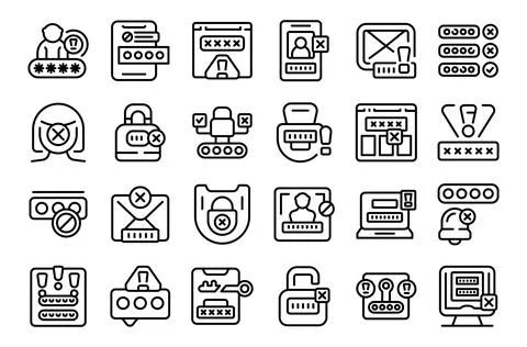Wrong password icons set outline vector. Shield security Illustrazione stock