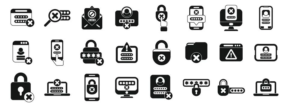 Wrong password icons set simple vector. Lock key forget Stock Illustration