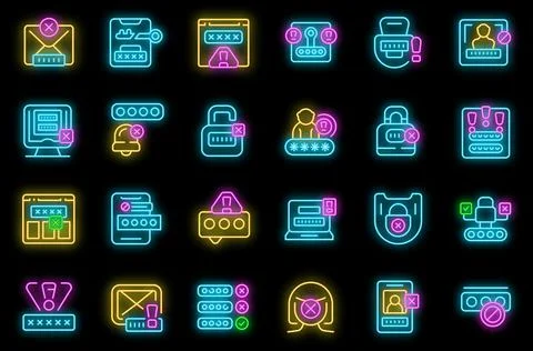 Wrong password icons set vector neon Stock Illustration
