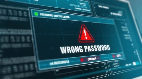Wrong Password Warning System Security Alert error message Computer Screen. Video stock 88296992