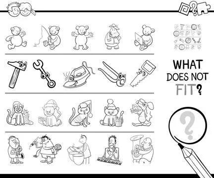 Wrong picture in a row coloring game Black and White Cartoon Illustration ... Stock Photos