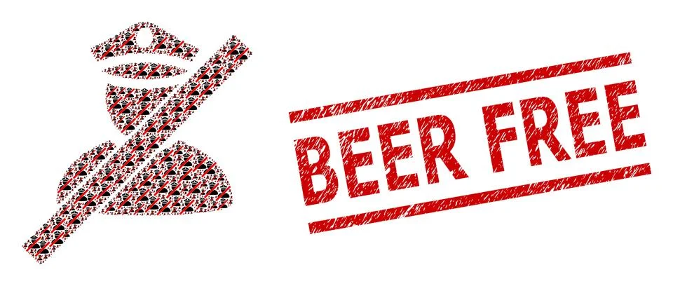 Wrong Police Man Collage of Wrong Police Man Items and Textured Beer Free Seal 스톡 일러스트