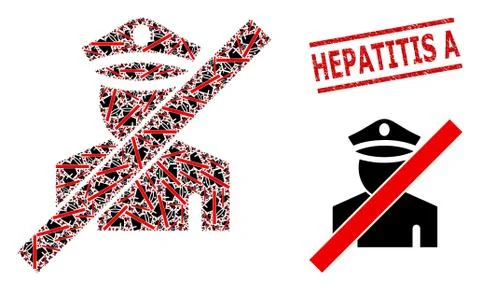 Wrong Policeman Collage of Wrong Policeman Items and Scratched Hepatitis A Stamp 스톡 일러스트