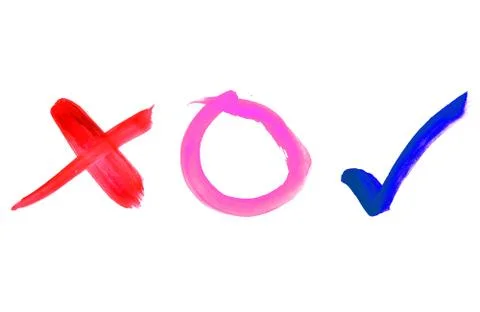 Wrong right circle painted color on white background. Stock Photos