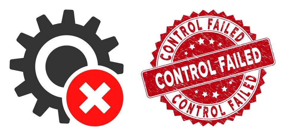 Wrong Settings Gear Icon with Scratched Control Failed Stamp 스톡 일러스트