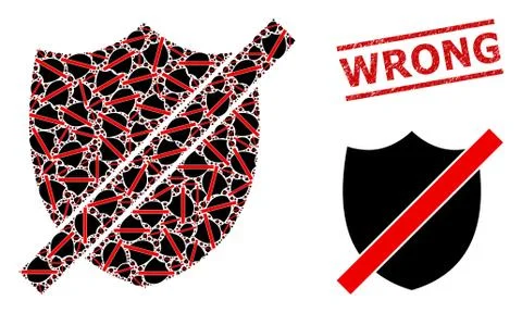 Wrong Shield Mosaic of Wrong Shield Items and Scratched Wrong Stamp Stock Illustration