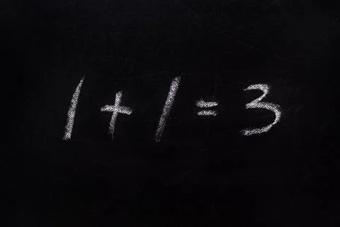 Wrong sum 1 1 3 written blackboard equation one plus one equals three written Stock Photos