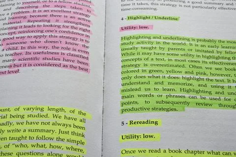 Wrong technique to use highlighting technique in a book Stock Photos