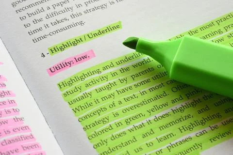 Wrong technique to use highlighting technique in a book Stock Photos