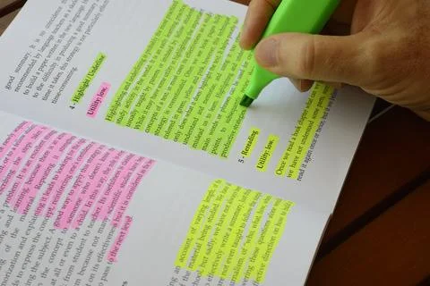 Wrong technique to use highlighting technique in a book Stock Photos