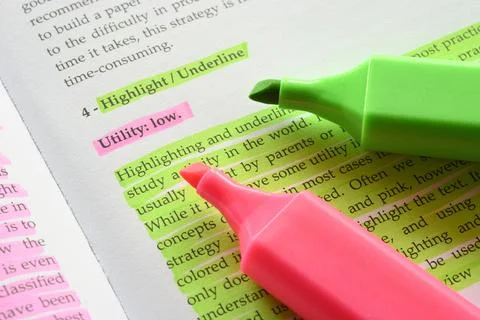 Wrong technique to use highlighting technique in a book Stock Photos