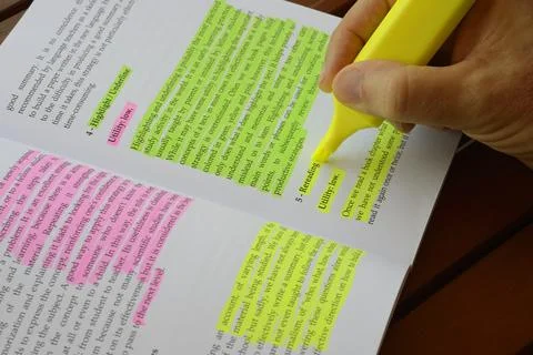 Wrong technique to use highlighting technique in a book Stock Photos