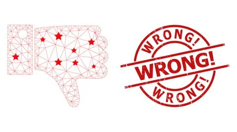 Wrong! Textured Rubber Stamp and Thumb Down Mesh Network Star Mosaic Illustrazione stock