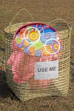 Wrong thoughts in dustbin concept Stock Illustration