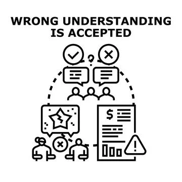 Wrong understanding is accepted concept illustration Illustrazione stock