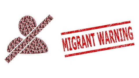 Wrong User Collage of Wrong User Items and Textured Migrant Warning Stamp 스톡 일러스트