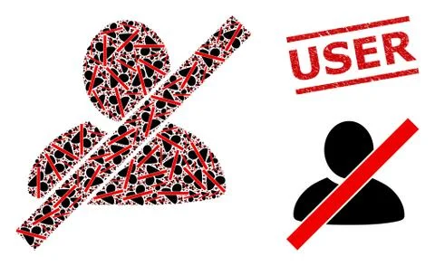Wrong User Collage of Wrong User Icons and Grunge User Seal 스톡 일러스트