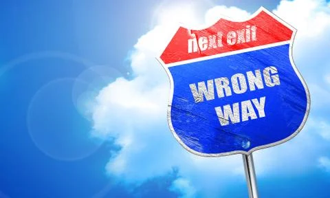 Wrong way, 3D rendering, blue street sign Stock Illustration