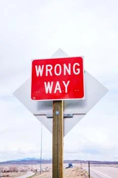 Wrong way sign at a highway Stock Photos