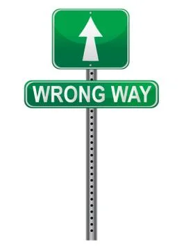 Wrong way street sign isolated over a white background. Ilustração Stock