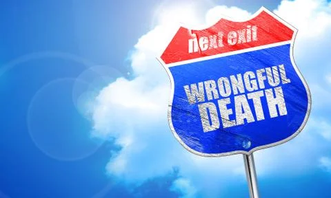 Wrongful death, 3D rendering, blue street sign Stock Illustration