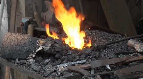 Wrought fire and tools Stock Footage 32929757