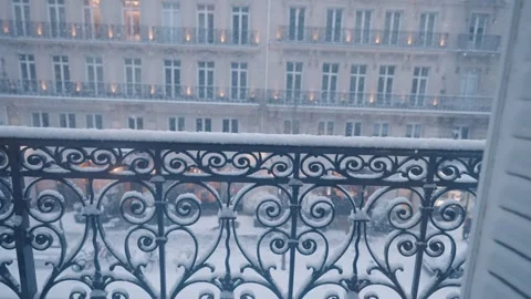 Wrought Iron Balcony Railing with Snow Stock Footage 340546586