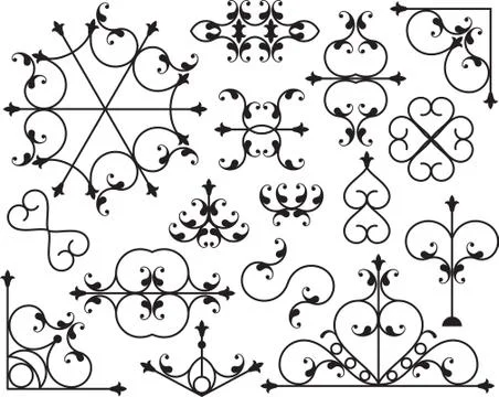 Wrought Iron Corner, Border Design Elements Illustrazione stock